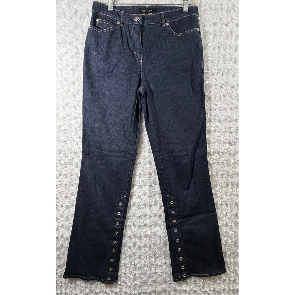 Escada Dark Wash Button Hem Straight Leg Jeans Blue Womens Size 36 US 6